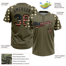 Загрузить изображение в средство просмотра галереи, Custom Olive Cream Pinstripe Vintage USA Flag-Black Salute To Service Star Raglan Sleeves Two-Button Unisex Softball Jersey
