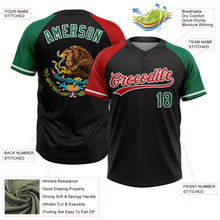 Загрузить изображение в средство просмотра галереи, Custom Black Kelly Green Red-White Mexico Two-Button Unisex Softball Jersey
