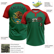 Charger l'image dans la galerie, Custom Kelly Green Vintage Mexican Flag Red-Black Mexico Two-Button Unisex Softball Jersey
