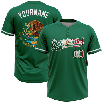 Custom Kelly Green Vintage Mexican Flag-White Mexico Two-Button Unisex Softball Jersey