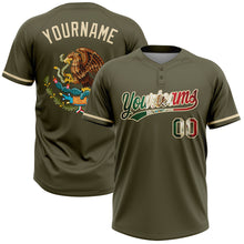 Laden Sie das Bild in den Galerie-Viewer, Custom Olive Vintage Mexican Flag-Cream Mexico Performance Salute To Service Two-Button Unisex Softball Jersey
