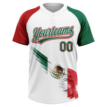 Загрузить изображение в средство просмотра галереи, Custom White Kelly Green-Red The Abstract Wing With Mexican Flag Two-Button Unisex Softball Jersey
