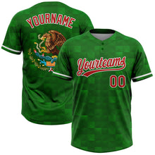 Charger l'image dans la galerie, Custom Kelly Green Red-White Mexico Two-Button Unisex Softball Jersey
