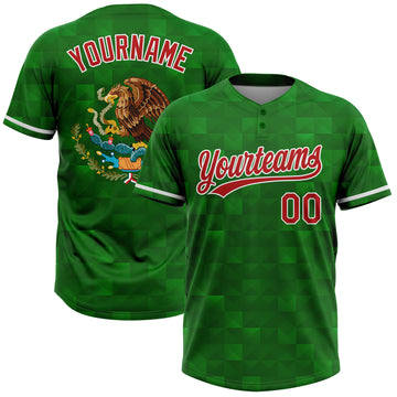 Custom Kelly Green Red-White Mexico Two-Button Unisex Softball Jersey