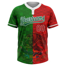 Charger l'image dans la galerie, Custom Red Kelly Green-White Mexico Two-Button Unisex Softball Jersey
