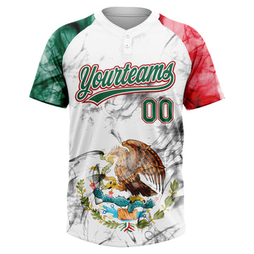 Custom White Kelly Green-Red Mexico Two-Button Unisex Softball Jersey