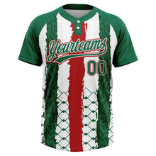 Загрузить изображение в средство просмотра галереи, Custom Kelly Green Red-White Mexico Two-Button Unisex Softball Jersey
