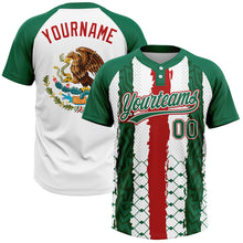 Загрузить изображение в средство просмотра галереи, Custom Kelly Green Red-White Mexico Two-Button Unisex Softball Jersey
