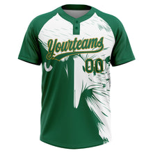 Загрузить изображение в средство просмотра галереи, Custom Kelly Green Old Gold-White Mexico Two-Button Unisex Softball Jersey
