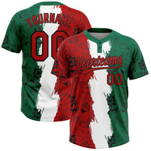Charger l'image dans la galerie, Custom Kelly Green Red Black-White Mexico Two-Button Unisex Softball Jersey
