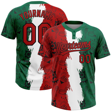 Custom Kelly Green Red Black-White Mexico Two-Button Unisex Softball Jersey