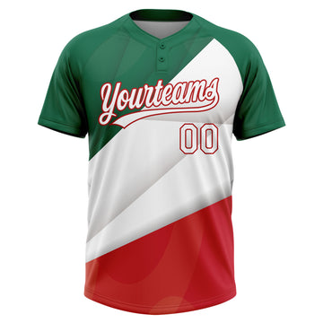 Custom Kelly Green White-Red Mexico Two-Button Unisex Softball Jersey