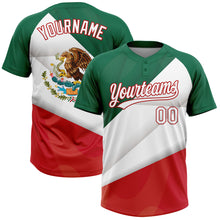Charger l'image dans la galerie, Custom Kelly Green White-Red Mexico Two-Button Unisex Softball Jersey
