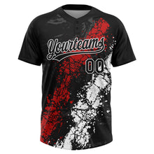 Загрузить изображение в средство просмотра галереи, Custom Black Red-White Dripping Splatter Cracked Texture Two-Button Unisex Softball Jersey
