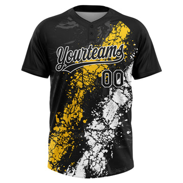 Custom Black Yellow-White Dripping Splatter Cracked Texture Two-Button Unisex Softball Jersey