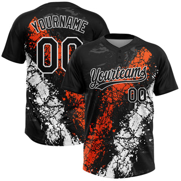 Custom Black Orange-White Dripping Splatter Cracked Texture Two-Button Unisex Softball Jersey