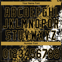 Laden Sie das Bild in den Galerie-Viewer, Custom Black Old Gold-White Dripping Splatter Cracked Texture Two-Button Unisex Softball Jersey
