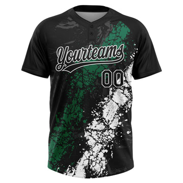 Custom Black Kelly Green-White Dripping Splatter Cracked Texture Two-Button Unisex Softball Jersey