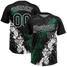 Charger l'image dans la galerie, Custom Black Kelly Green-White Dripping Splatter Cracked Texture Two-Button Unisex Softball Jersey
