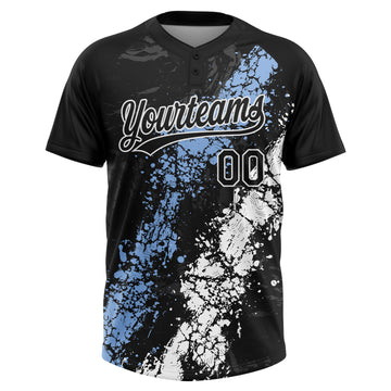 Custom Black Light Blue-White Dripping Splatter Cracked Texture Two-Button Unisex Softball Jersey