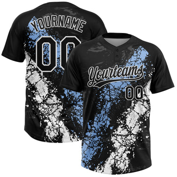 Custom Black Light Blue-White Dripping Splatter Cracked Texture Two-Button Unisex Softball Jersey