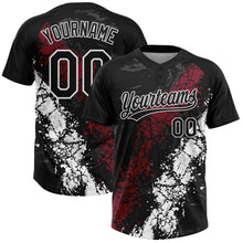 Laden Sie das Bild in den Galerie-Viewer, Custom Black Crimson-White Dripping Splatter Cracked Texture Two-Button Unisex Softball Jersey
