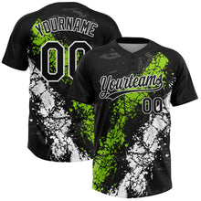 Load image into Gallery viewer, Custom Black Neon Green-White Dripping Splatter Cracked Texture Two-Button Unisex Softball Jersey
