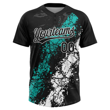 Custom Black Aqua-White Dripping Splatter Cracked Texture Two-Button Unisex Softball Jersey