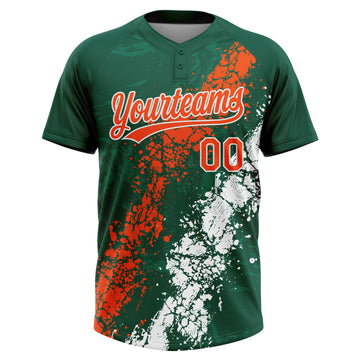Custom Kelly Green Orange-White Dripping Splatter Cracked Texture Two-Button Unisex Softball Jersey