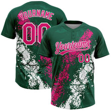 Laden Sie das Bild in den Galerie-Viewer, Custom Kelly Green Hot Pink-White Dripping Splatter Cracked Texture Two-Button Unisex Softball Jersey
