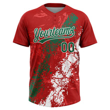 Загрузить изображение в средство просмотра галереи, Custom Red Kelly Green-White Dripping Splatter Cracked Texture Two-Button Unisex Softball Jersey
