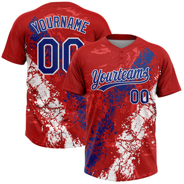 Custom Red Royal-White Dripping Splatter Cracked Texture Two-Button Unisex Softball Jersey