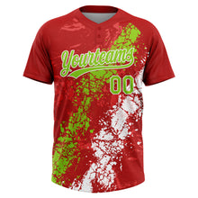 Laden Sie das Bild in den Galerie-Viewer, Custom Red Neon Green-White Dripping Splatter Cracked Texture Two-Button Unisex Softball Jersey
