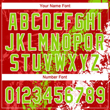 Laden Sie das Bild in den Galerie-Viewer, Custom Red Neon Green-White Dripping Splatter Cracked Texture Two-Button Unisex Softball Jersey
