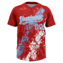 Charger l'image dans la galerie, Custom Red Light Blue-White Dripping Splatter Cracked Texture Two-Button Unisex Softball Jersey
