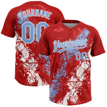 Charger l'image dans la galerie, Custom Red Light Blue-White Dripping Splatter Cracked Texture Two-Button Unisex Softball Jersey
