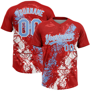 Custom Red Light Blue-White Dripping Splatter Cracked Texture Two-Button Unisex Softball Jersey