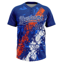 Laden Sie das Bild in den Galerie-Viewer, Custom Royal Orange-White Dripping Splatter Cracked Texture Two-Button Unisex Softball Jersey

