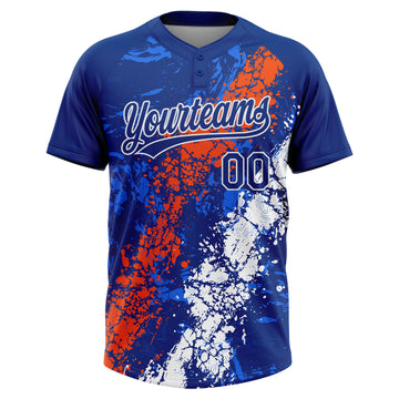 Custom Royal Orange-White Dripping Splatter Cracked Texture Two-Button Unisex Softball Jersey