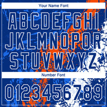 Laden Sie das Bild in den Galerie-Viewer, Custom Royal Orange-White Dripping Splatter Cracked Texture Two-Button Unisex Softball Jersey
