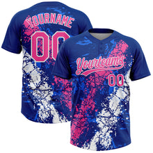Charger l'image dans la galerie, Custom Royal Pink-White Dripping Splatter Cracked Texture Two-Button Unisex Softball Jersey
