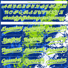 Загрузить изображение в средство просмотра галереи, Custom Royal Neon Green-White Dripping Splatter Cracked Texture Two-Button Unisex Softball Jersey
