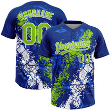Загрузить изображение в средство просмотра галереи, Custom Royal Neon Green-White Dripping Splatter Cracked Texture Two-Button Unisex Softball Jersey
