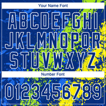 Загрузить изображение в средство просмотра галереи, Custom Royal Neon Green Light Yellow-White Dripping Splatter Cracked Texture Two-Button Unisex Softball Jersey
