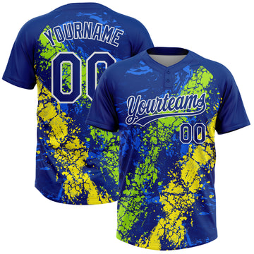 Custom Royal Neon Green Light Yellow-White Dripping Splatter Cracked Texture Two-Button Unisex Softball Jersey