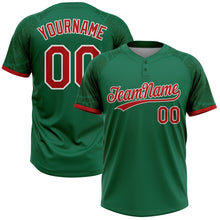 Charger l'image dans la galerie, Custom Kelly Green Red-White Ethnic Aztec Mexican Heritage Two-Button Unisex Softball Jersey
