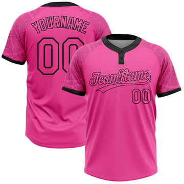 Custom Pink Black Ethnic Aztec Mexican Heritage Two-Button Unisex Softball Jersey