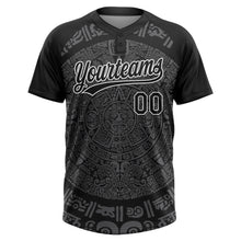 Загрузить изображение в средство просмотра галереи, Custom Black Steel Gray-White Ethnic Aztec Mexican Heritage Two-Button Unisex Softball Jersey
