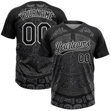 Custom Black Steel Gray-White Ethnic Aztec Mexican Heritage Two-Button Unisex Softball Jersey