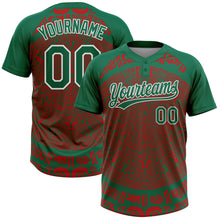 Charger l'image dans la galerie, Custom Kelly Green Red-White Ethnic Aztec Mexican Heritage Two-Button Unisex Softball Jersey
